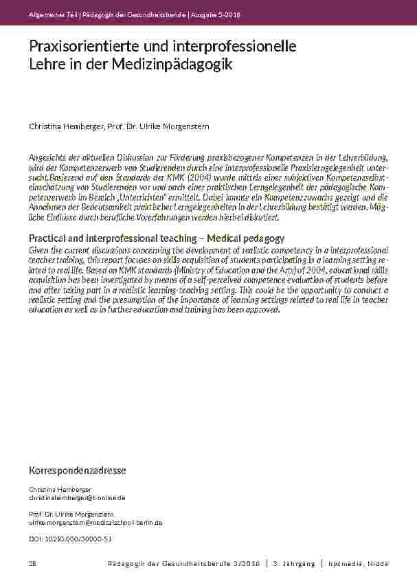 [doc_201984] Praxisorientierte und interprofessionelle Lehre in der Medizinpädagogik