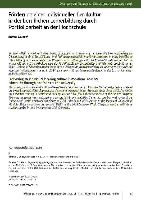 [doc_201910] Förderung einer individuellen Lernkultur in der beruflichen Lehrerbildung durch Portfolioarbeit an der Hochschule