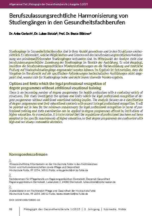 [doc_201907] Berufszulassungsrechtliche Harmonisierung von Studiengängen in den Gesundheitsfachberufen