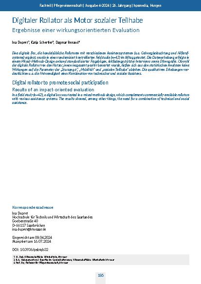 [doc_319730] Digitaler Rollator als Motor sozialer Teilhabe: Ergebnisse einer wirkungsorientierten Evaluation