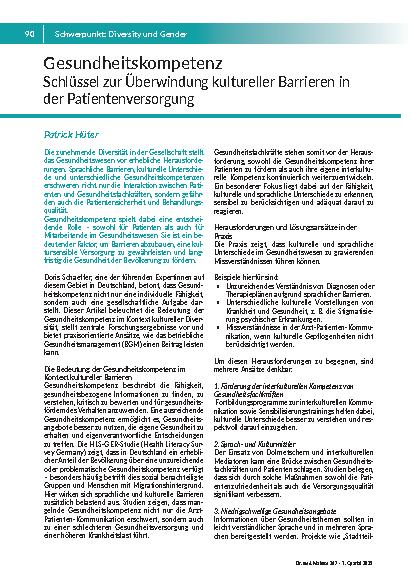 [doc_325185] Gesundheitskompetenz. Schlüssel zur Überwindung kultureller Barrieren in der Patientenversorgung