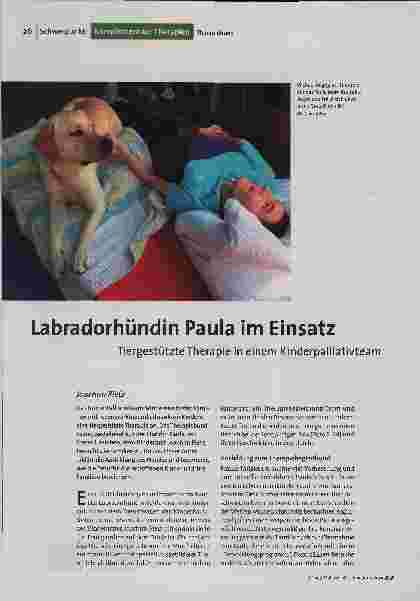 [doc_193641] Labradorhündin Paula im Einsatz. Tiergestützte Therapie in einem Kinderpalliativteam.