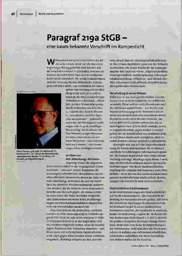 [doc_180757] Paragraf 219a StGB eine kaum bekannte Vorschrift im Rampenlicht