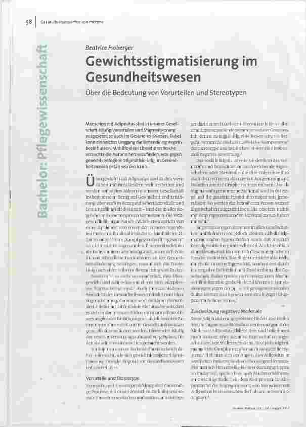 [doc_177360] Gewichtsstigmatisierung im Gesundheitswesen