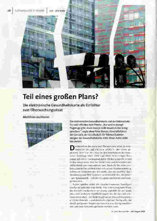 [doc_111139] Teil eines großen Plans?Die elektronische Gesundheitskarte als Einfalltor zum Überwachungsstaat