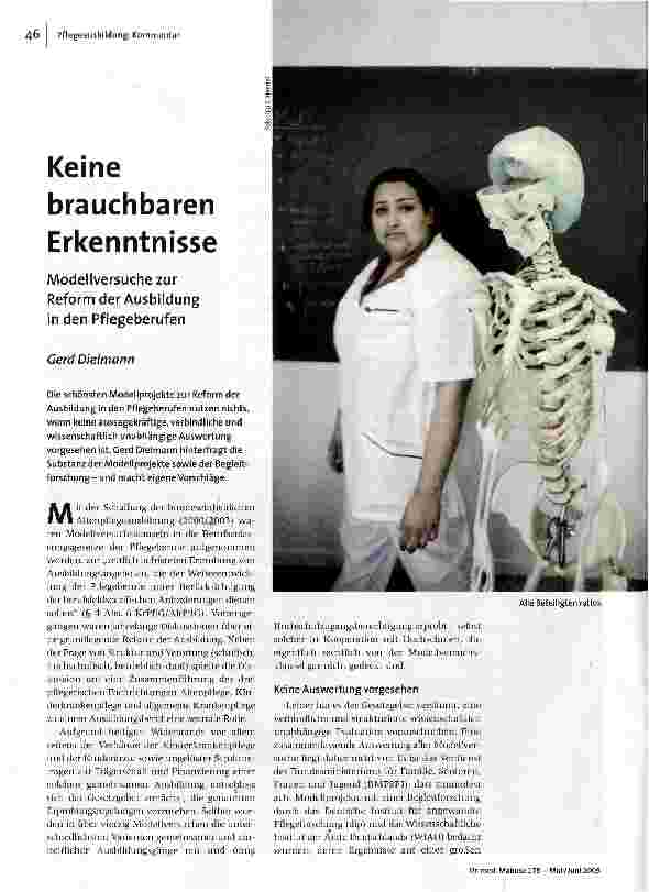 [doc_110435] Keine brauchbaren ErkenntnisseModellversuche zur Reform der Ausbildung in den Pflegeberufen