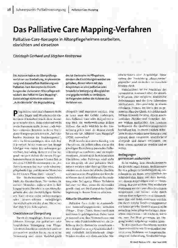 [doc_110430] Das Palliative Care Mapping-VerfahrenPalliative-Care-Konzepte in Altenpflegeheimen erarbeiten, einrichten und einsetzen
