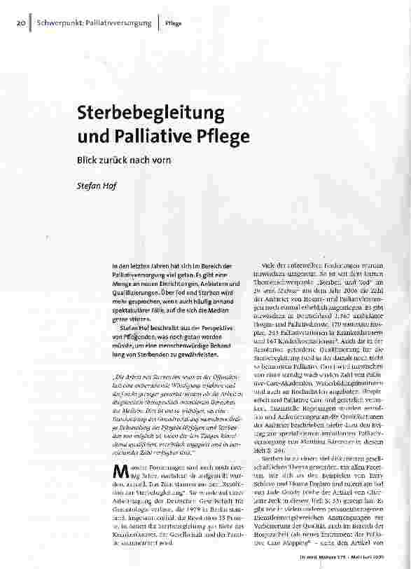 [doc_110428] Sterbebegleitung und Palliative PflegeBlick zurück nach vorn