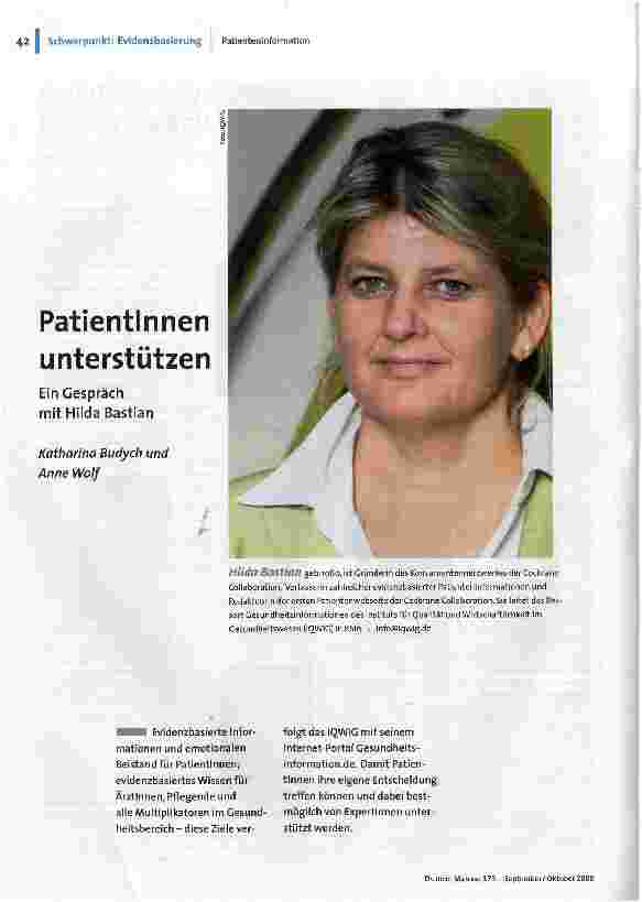 [doc_105323] Patientinnen unterstützenEin Gespräch mit Hilda Bastian