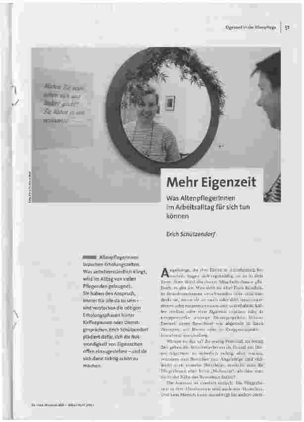 [doc_97174] Mehr EigenzeitWas Altenpflegerinnen im Arbeitsalltag für sich tun können