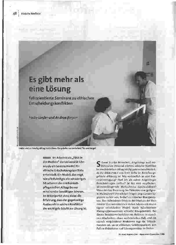 [doc_95119] Es gibt mehr als eine Lösung - Fallorientierte Seminare zu ethischen Entscheidungskonflikten