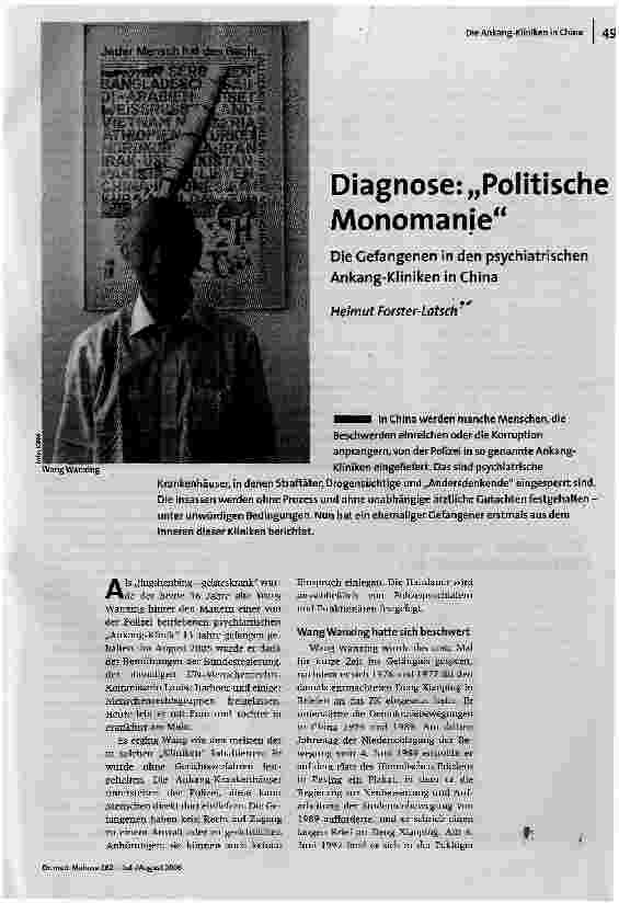 [doc_93055] Diagnose: Politische MonomanieDie Gefangenen in den psychiatrischen Ankang-Kliniken in China