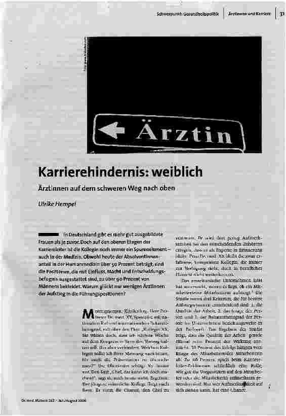 [doc_93048] Karrierehindernis: weiblichÄrztinnen auf dem schweren Weg nach oben