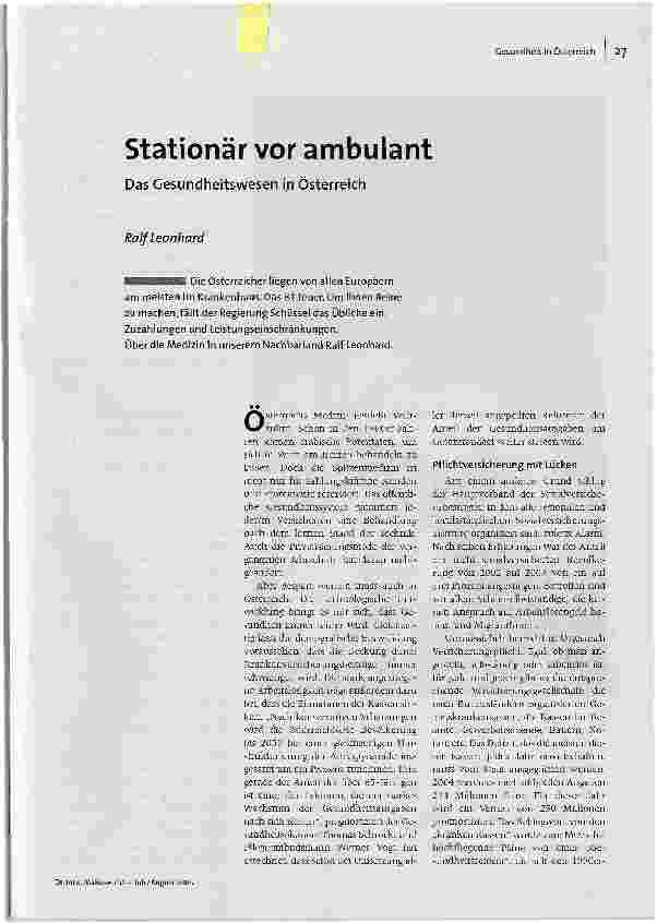 [doc_86035] Stationär vor ambulantDas Gesundheitswesen in Österreich