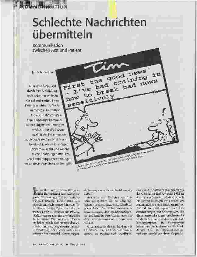 [doc_70819] Schlechte Nachrichten übermittelnKommunikation zwischen Arzt und Patient