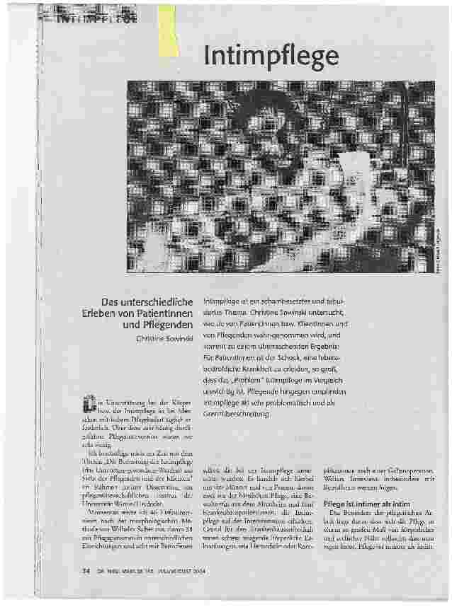 [doc_70815] IntimpflegeDas unterschiedliche Erleben von Patientinnen und Pflegenden