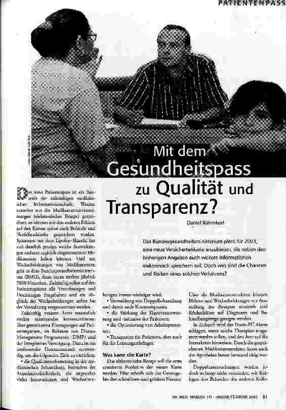 [doc_66001] Mit dem Gesundheitspass zu Qualität und Transparenz?