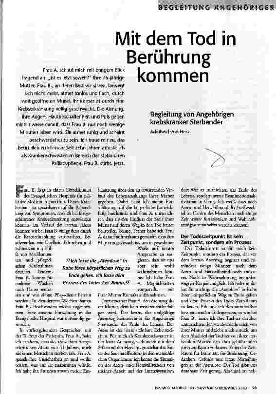 [doc_65322] Mit dem Tod in Berührung kommen