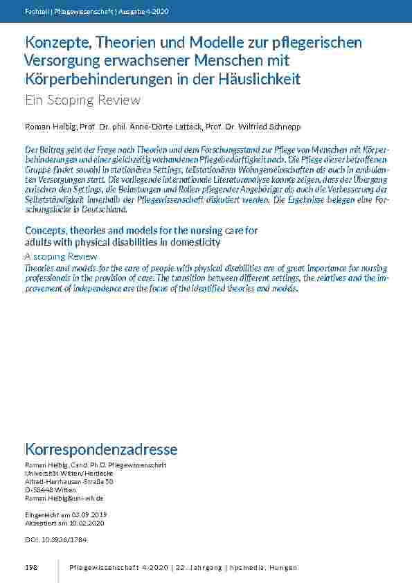 [doc_205253] Konzepte, Theorien und Modelle zur pflegerischen Versorgung erwachsener Menschen mit Körperbehinderungen in der Häuslichkeit