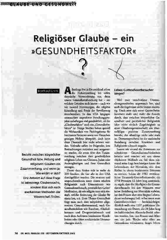[doc_64594] Religiöser Glaube - ein Gesundheitsfaktor