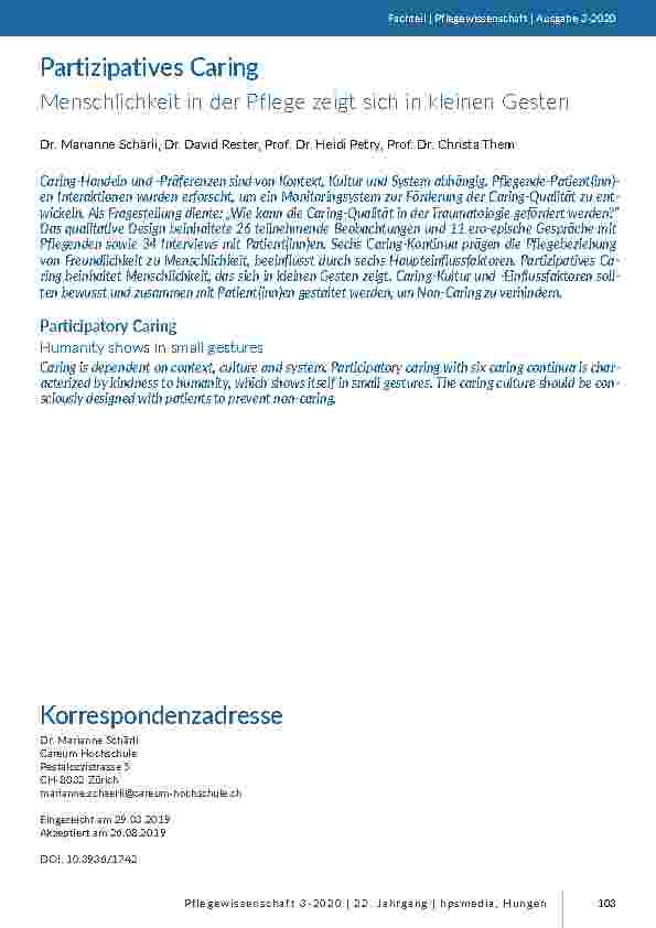 [doc_203459] Partizipatives Caring: Menschlichkeit in der Pflege zeigt sich in kleinen Gesten.