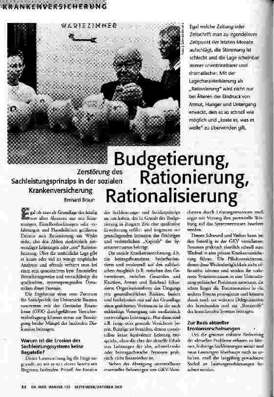 [doc_59606] Budgetierung, Rationierung, Rationalisierung Zerstörung des Sachleistungsprinzips in der sozialen Krankenversicherung