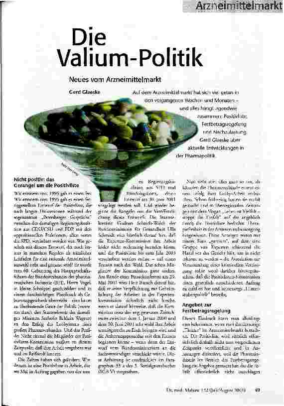 [doc_58967] Die Valium-Politik Neues vom Arzneimittelmarkt