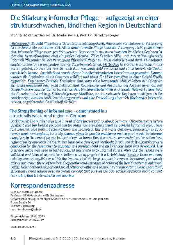 [doc_201831] Die Stärkung informeller Pflege – aufgezeigt an einer strukturschwachen, ländlichen Region in Deutschland
