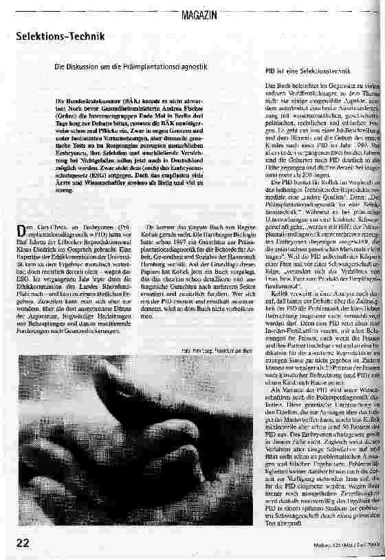 [doc_53494] Selektions-Technik Die Diskussion um die Präimplantationsdiagnostik