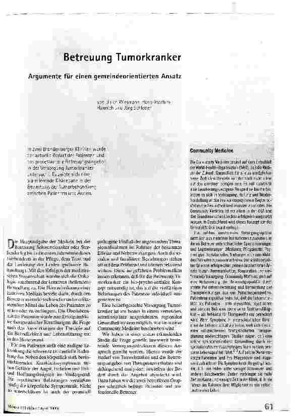 [doc_52882] Betreuung Tumorkranker Argumente für einen gemeindeorientierten Ansatz
