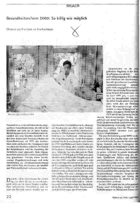 [doc_52872] Gesundheitrefrom 2000: So billig wie möglich Chancen und Probleme der Krankenhäuser