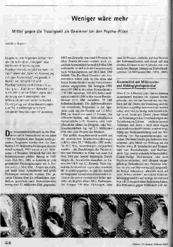 [doc_52264] Weniger wäre mehr Mittel gegen die Traurigkeit als Gewinner bei den Psycho-Pillen