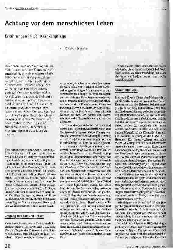 [doc_50943] Achtung vor dem menschlichen Leben Erfahrungen in der Krankenpflege