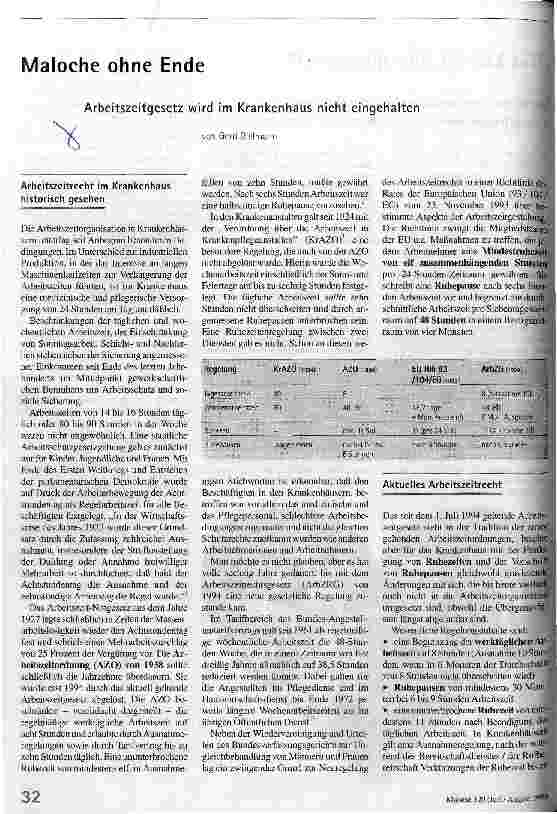 [doc_50438] Maloche ohne Ende Arbeitszeitgesetz wird im Krankenhaus nicht eingehalten