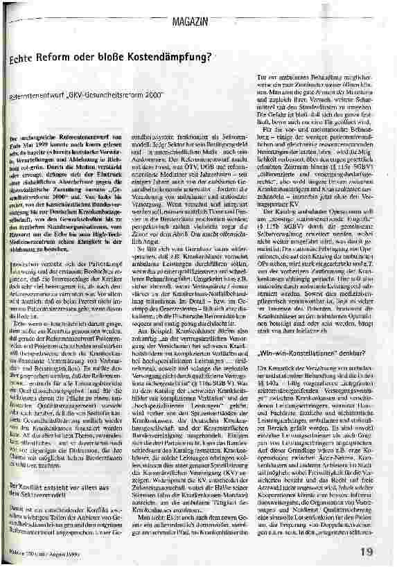 [doc_50436] Echte Reform oder bloße Kostendämpfung? Referentenentwurf GKV-Gesundheitsreform 2000