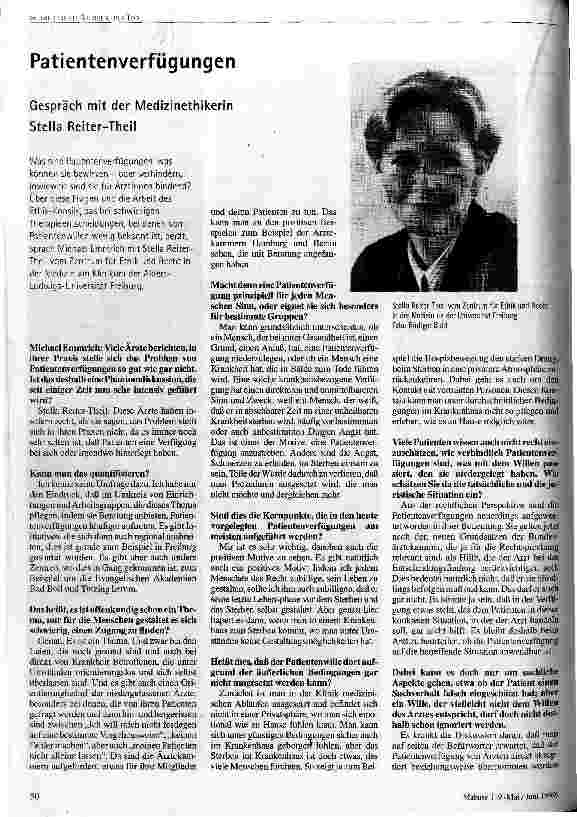 [doc_49814] Patientenverfügungen Gespräch mit der Medizinethikerin Stella Reiter-Theil