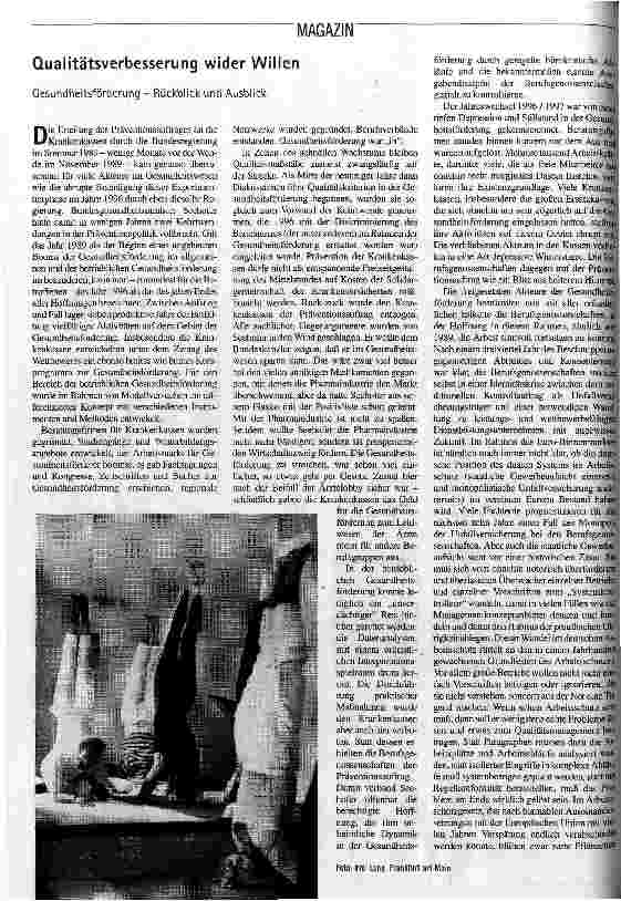 [doc_49220] Qualitätsverbesserung wider Willen Gesundheitsförderung - Rückblick und Ausblick