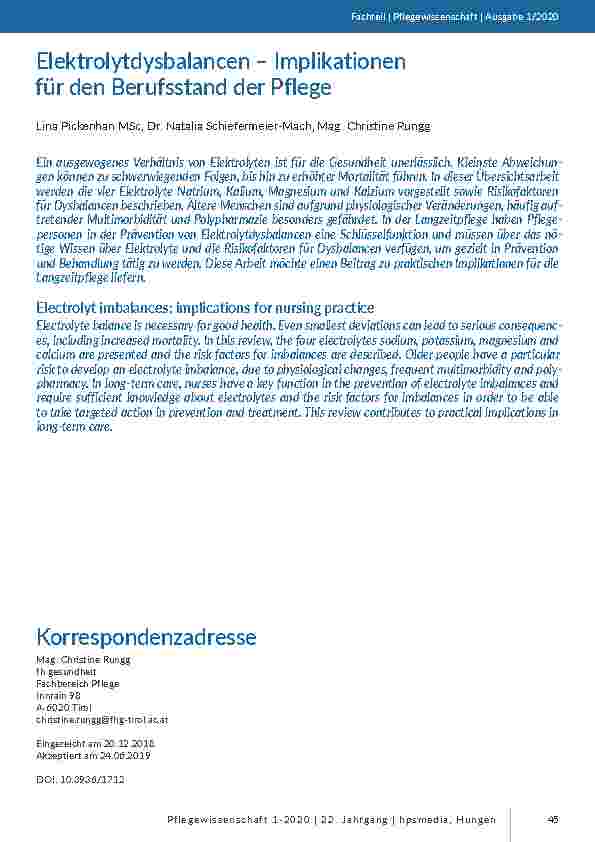 [doc_201819] Elektrolytstörungen – Implikationen für den Berufsstand der Pflege