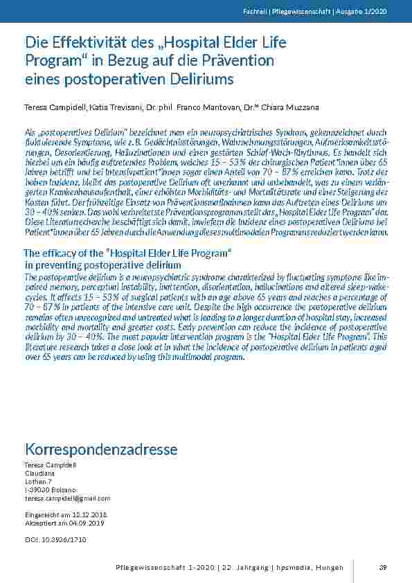 [doc_201818] Die Effektivität des „Hospital Elder Life Program“ in Bezug auf die Prävention eines postoperativen Deliriums