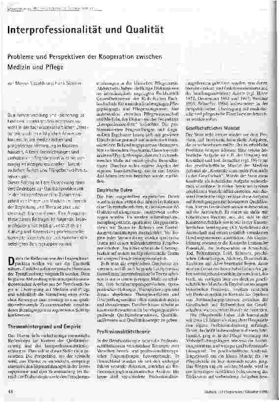 [doc_47301] Interprofessionalität und Qualität Probleme und Perspektiven des Kooperation zwischen Medizin und Pflege