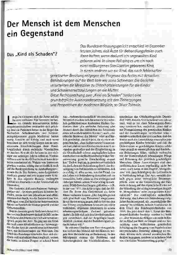 [doc_44910] Der Mensch ist dem Menschen ein Gegenstand Das Kind als Schaden?