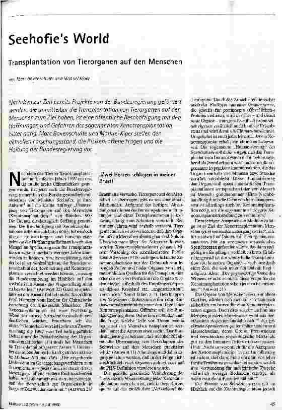 [doc_44908] Seehofies World Transplantation von Tierorganen auf den Menschen