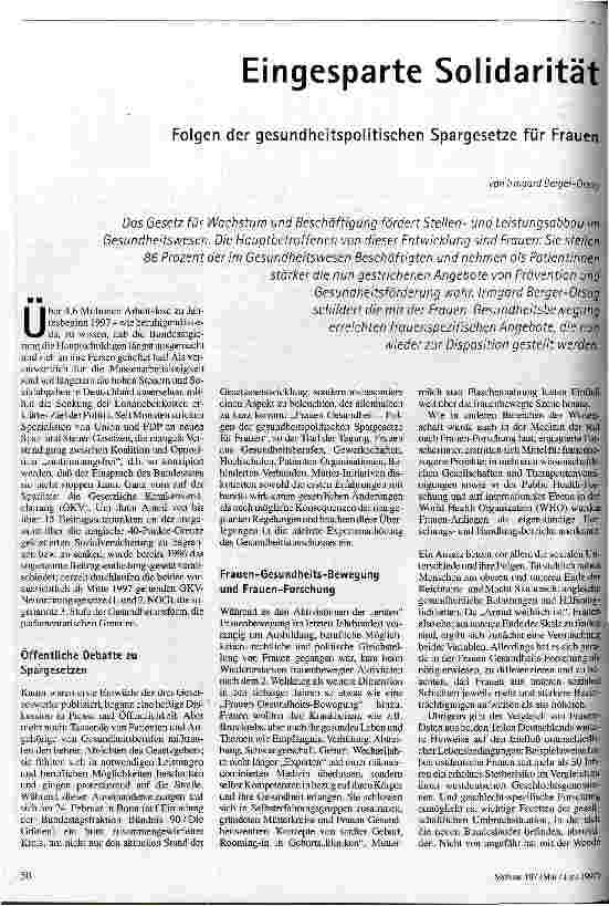[doc_41565] Eingesparte Solidarität Folgen der gesundheitspolitischen Spargrenze für Frauen