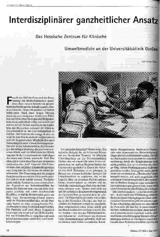 [doc_41562] Interdisziplinärer ganzheitlicher Ansatz Das Hessische Zentrum für Klinische Umweltmedizin an der Universitätsklinik Gießen