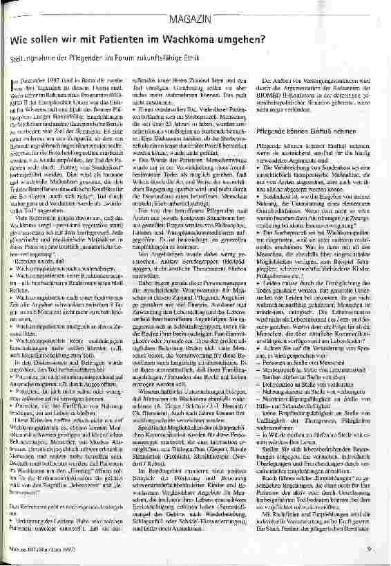 [doc_41557] Wie sollen wir mit Patienten im Wachkoma umgehen? Stellungnahme der Pflegenden im Forum zukunftsfähige Ethik