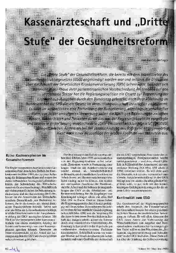 [doc_37799] Kassenärzteschaft und Dritte Stufe der Gesundheitsreform
