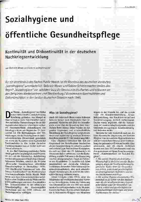 [doc_37797] Sozialhygiene und öffentliche Gesundheitspflege Kontinuität und Diskontinuität in der deutschen Nachkriegsentwicklung