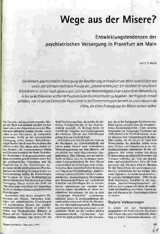 [doc_35425] Wege aus der Misere? Entwicklungstendenzen der psychiatrischen Versorgung in Frankfurt am Main
