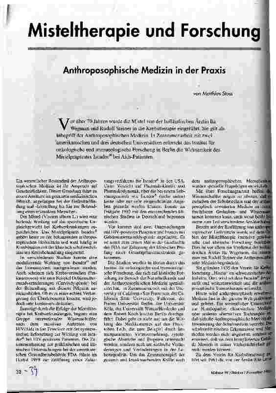 [doc_35421] Misteltherapie und Forschung Anthroposophische Medizin in der Praxis