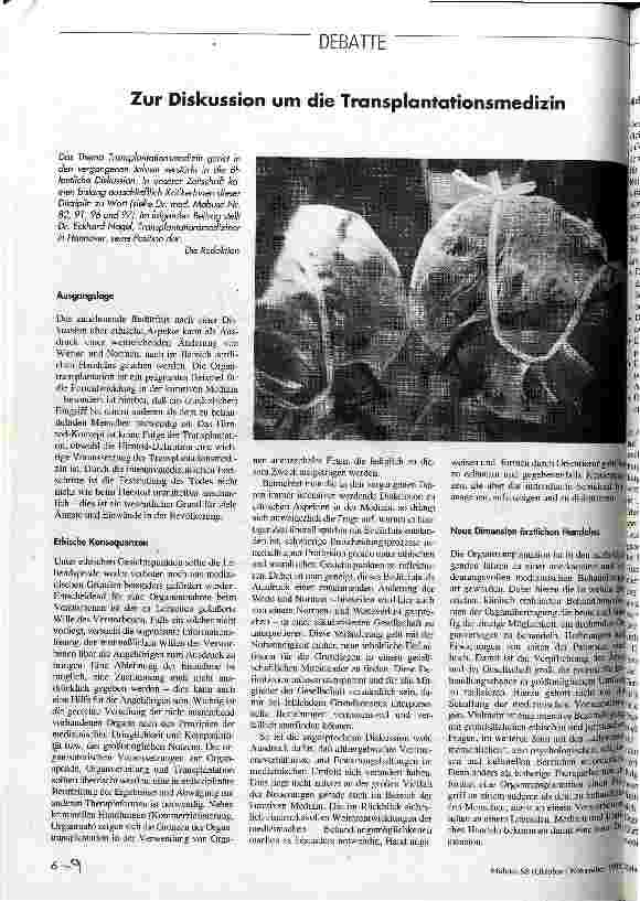 [doc_35416] Zur Diskussion um die Transplantationsmedizin